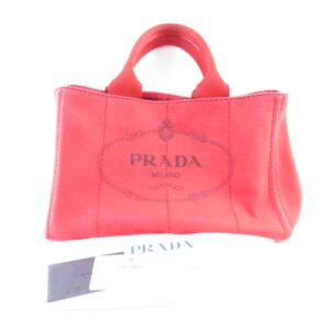 PRADA プラダ BN1877 カナパ トートバッグ キャンバス ハンド 赤 ロゴ 手提げ 鞄 カバン レディース AU2129W2