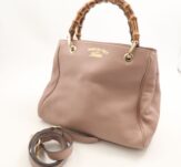 GUCCI グッチ 336032 バンブー スモール ショッパー ハンドバッグ レザー ピンクベージュ 2WAY ショルダー 鞄 金具 レディース AU2986W1