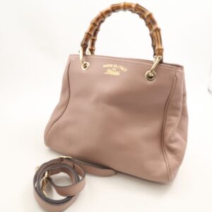 GUCCI グッチ 336032 バンブー スモール ショッパー ハンドバッグ レザー ピンクベージュ 2WAY ショルダー 鞄 金具 レディース AU2986W1