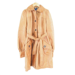BURBERRY BLUE LABEL バーバリー カウレザーコート 38 牛革 ノバチェック レディース AY4907B16