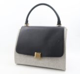 CELINE セリーヌ トラペーズ ミディアム ハンドバッグ レザー スエード バイカラー 黒×グレー かばん 鞄 レディース AU3107W2