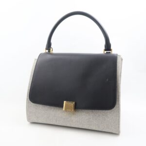 CELINE セリーヌ トラペーズ ミディアム ハンドバッグ レザー スエード バイカラー 黒×グレー かばん 鞄 レディース AU3107W2