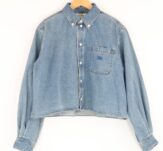 CELINE セリーヌ クロップドデニムシャツ 2T187459N 21AW シャツ M コットン100％ 長袖 ジャケット 刺繍 レディース AT1462W2