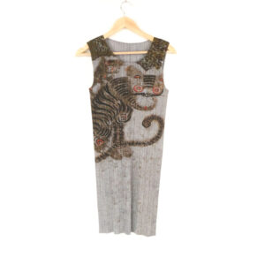 プリーツプリーズ イッセイミヤケ Tiger Cat Korean Fork Art Minwa Dress PP83-JH719 ロング丈ノースリーブブラウス 3 AY6779W1