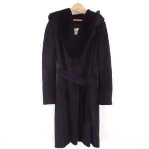 MAXMARA マックスマーラ コート ブラック 40 アルパカ他 フード ベルト ファー レディース AO1049W