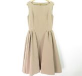 FOXEY NEW YORK サイドギャザードレスワンピース 38 ノースリーブ ひざ丈 ベージュ モカ AO409