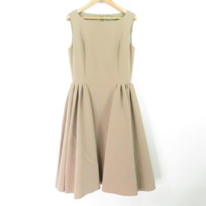FOXEY NEW YORK サイドギャザードレスワンピース 38 ノースリーブ ひざ丈 ベージュ モカ AO409