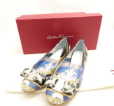 Salvatore Ferragamo フェラガモ Varina スカーフプリント フラットパンプス 6(23.5cm) ヴァラリボン レディース AY7295
