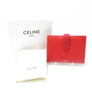 CELINE セリーヌ ストラップウォレット 二つ折り財布 1点 レッド系 ミディアム サイフ AM3454W