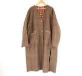 Drawer ドゥロワー 6525-234-0758 リバーチェックVネックコート 36 ウール カシミヤ ロング丈 レディース AY7168B20