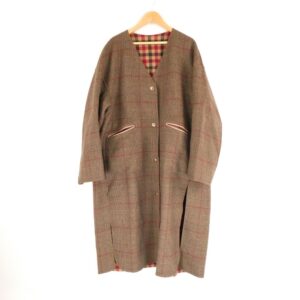 Drawer ドゥロワー 6525-234-0758 リバーチェックVネックコート 36 ウール カシミヤ ロング丈 レディース AY7168B20